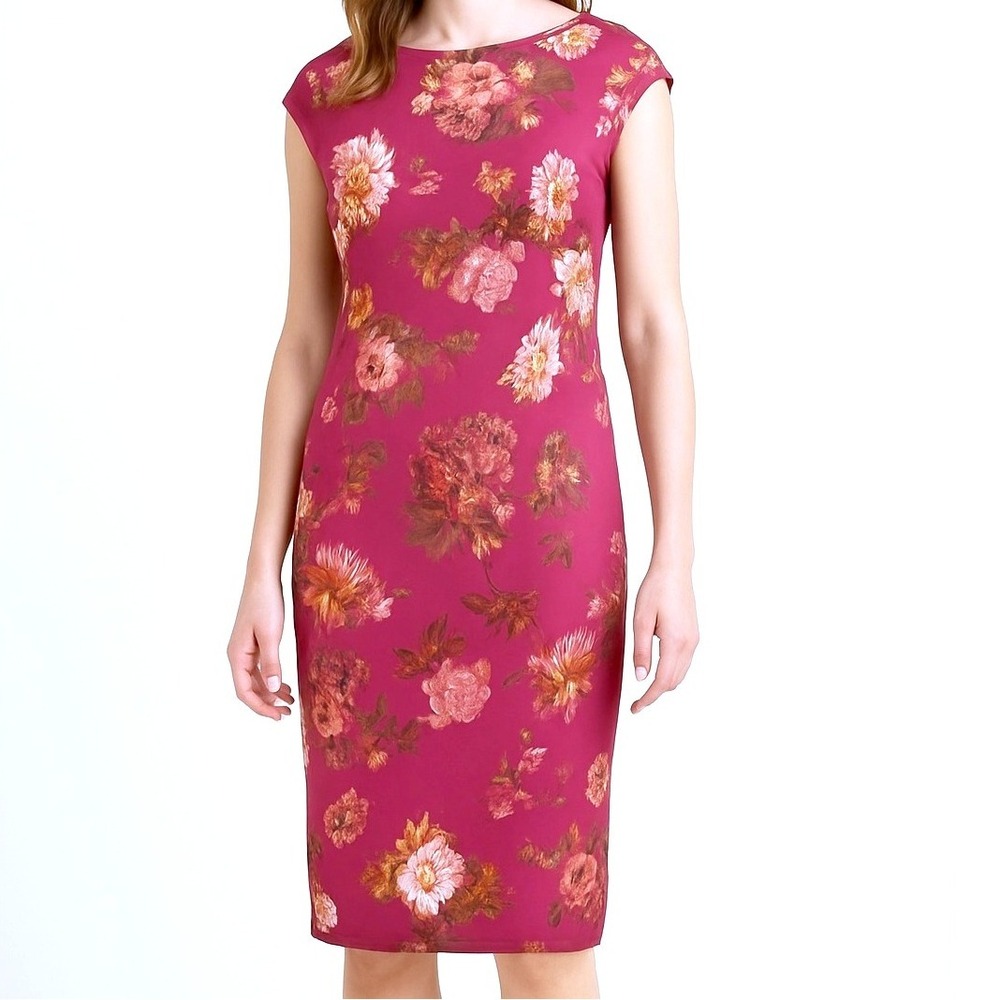 Eci New York‎ Scuba Sheath Dress Floral Print Party Cocktail Career Shift Size10